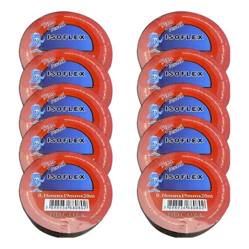 10 Fita Isoflex Isolante Tecidido Anti Chama 19mx20m Chicote Preto Lisa