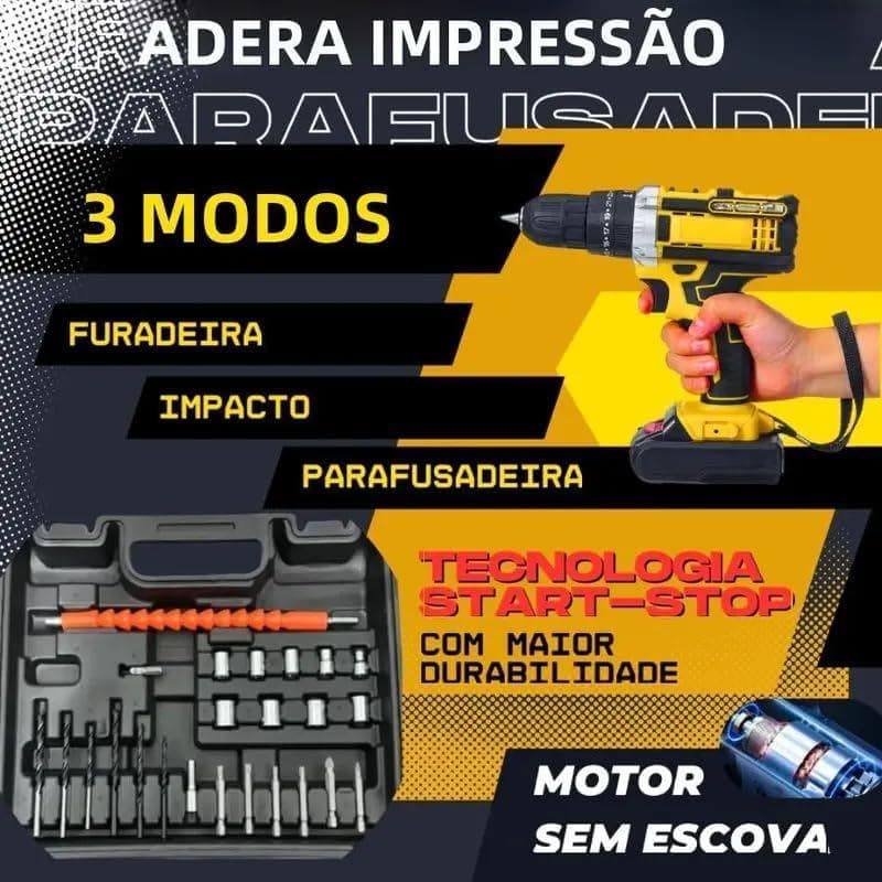 Parafusadeira Furadeira 48V Super Potente com 2 Baterias e Kit Completo Sem Fio