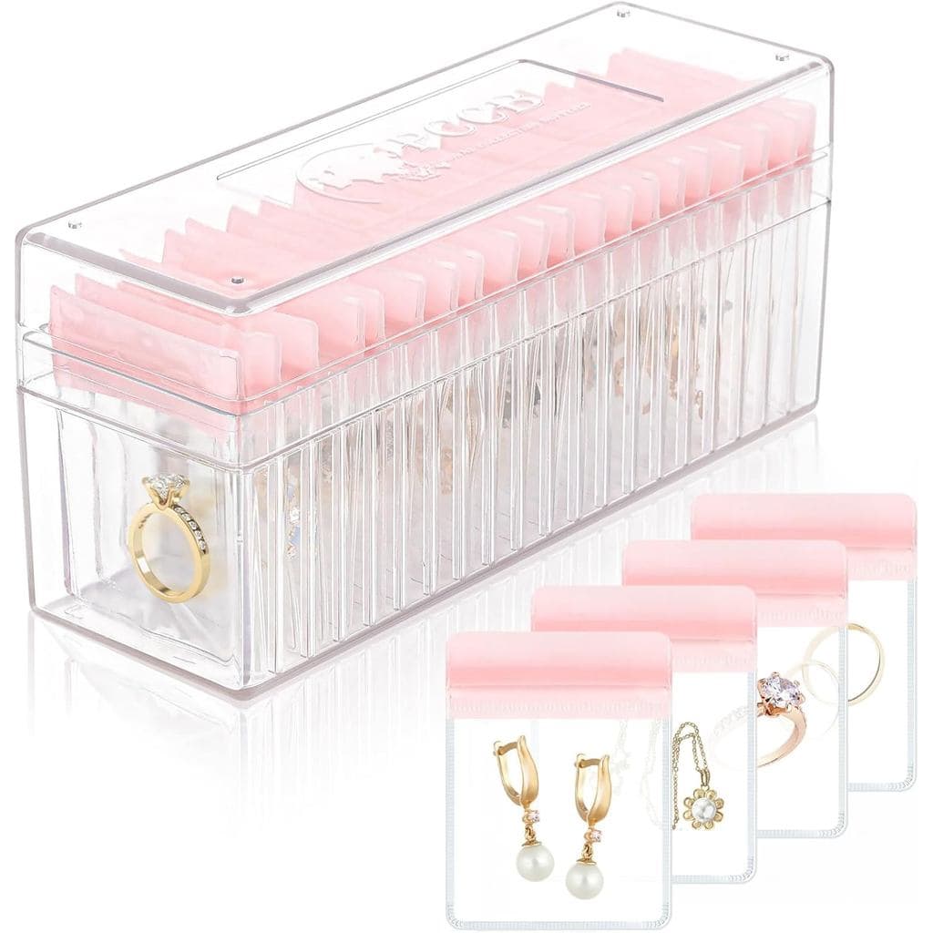 HOMEHIVE Organizador de Joias em Acrílico, Organizador de Joias Transparente com 20 Sacos Portáteis Anti-Manchas, Estojo