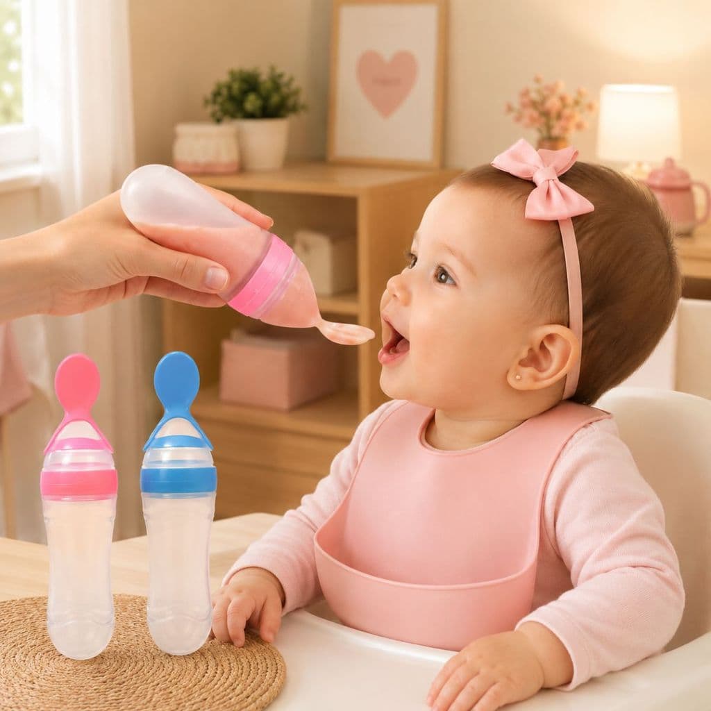 Colher Dosadora Mamadeira Bebê Silicone Macio 90ml para Introdução Alimentar Papinha