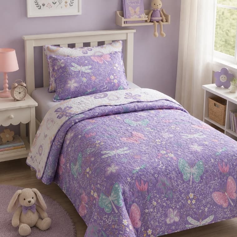 Colcha + Porta Travesseiro Infantil Solteiro de Menina e Menino – Dupla Face Premium