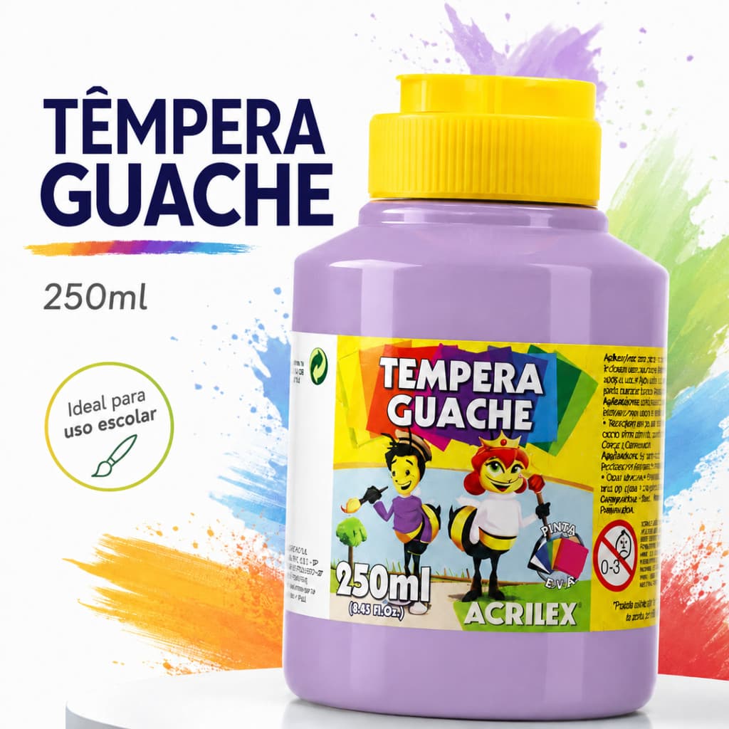 Tinta Têmpera Guache Acrilex Lilás 528 250ml Escolar Artes Pintura Trabalhos Manuais Infantil Arte