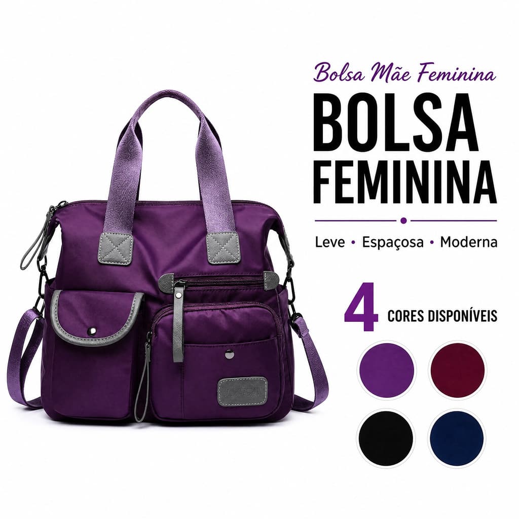 Bolsa transversal de nylon impermeável, bolsa de grande capacidade para mães e uso diário.