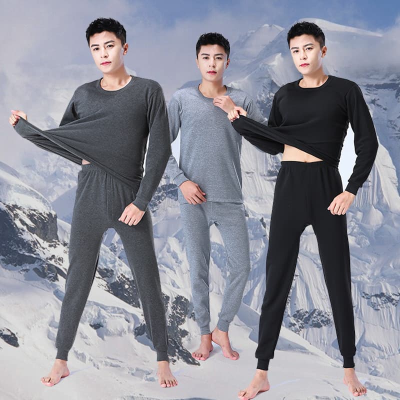 Outono inverno poliéster escovado forro de lã conjunto de roupa interior térmica masculina roupas de outono em torno do