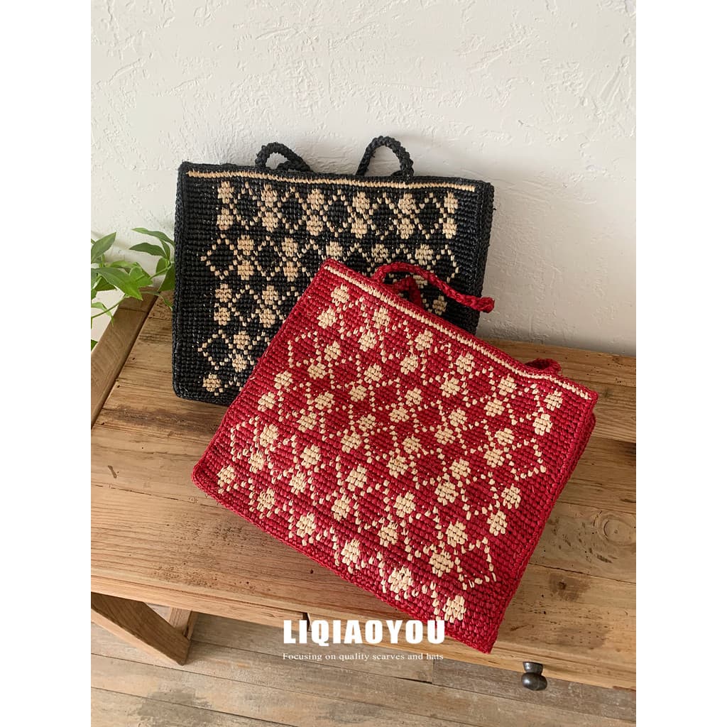 Li Qiaoyou Natural Ráfia-Retro Diamante Bolsa de Ombro Tecido à Mão Feminina Primavera Verão Bolsa de Palha de Grande Ca