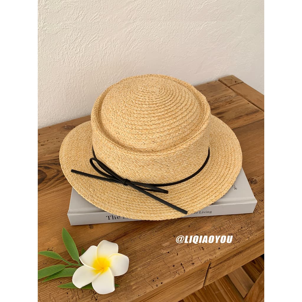 Li Qiaoyou Estilo Pastoral Francês Arco Côncavo Top Pequeno Chapéu Feminino Verão Elegante Retro Férias Protetor Solar C