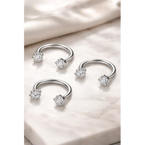 Piercing Ferradura Aço Cirúrgico 316l Com Strass Ferradura 10mm Prata