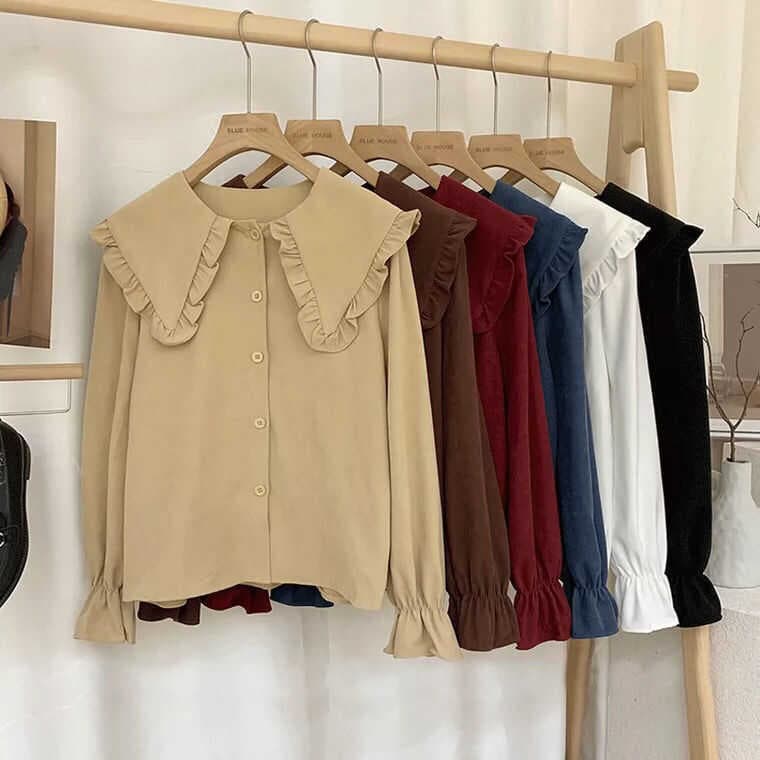 Estilo francês este ano Popular tribunal estilo camisa feminina outono inverno 2025 novo estilo Retro veludo escovado to