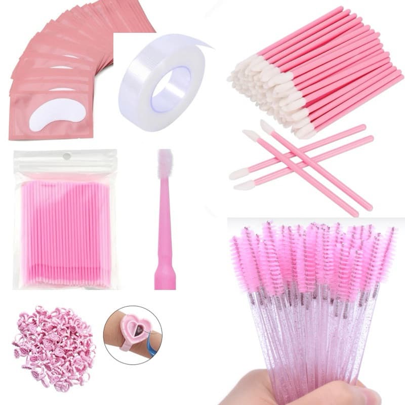Kit Alongamento de Cílios 10 Escovinhas + 10 Microbrush +10 Aplicador +10 Anel + 5 Pares Pad + 1 Fita