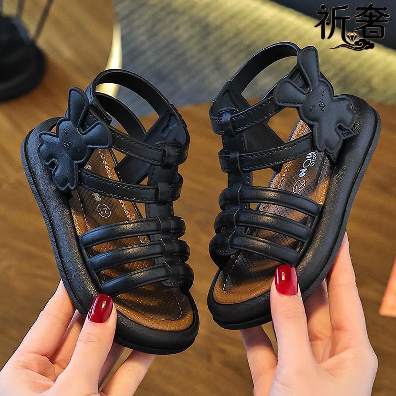 Crianças sandálias meninas sapatos romanos 2025 novo estilo moda sola macia antiderrapante sapatos de princesa médio gra