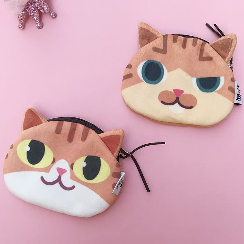 Bolsa de moedas fofa de desenho animado Mini carteira de tecido de pelúcia com zíper Bolsa de moedas de gato curto