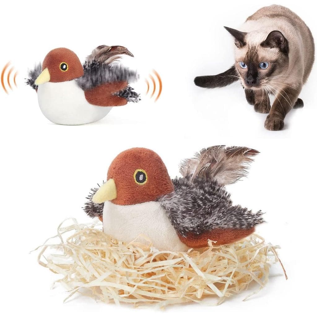 Brinquedos para Gatos Potaroma, Pássaro Pardal Recarregável com Movimento de Asas, Canto Realista, Brinquedo Interativo