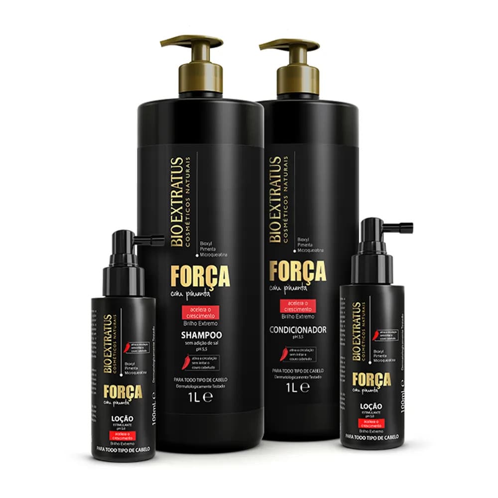 Kit Bio Extratus Força Com Pimenta Shampoo, Condicionador (1L) e Loção