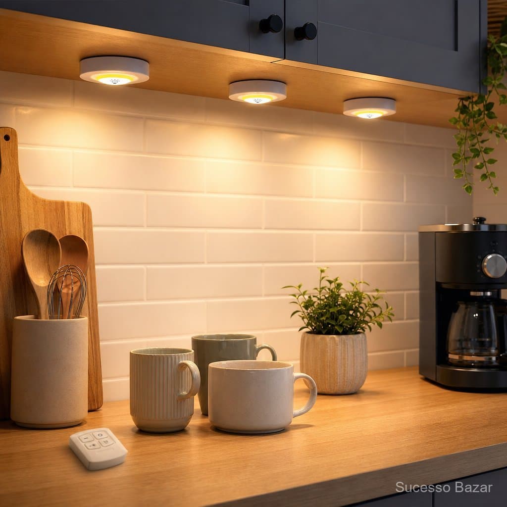 4 Pcs Luminária LED para Cozinha Armário Bancada Pia com Controle Remoto