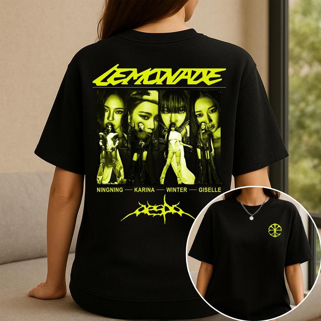 Camiseta Masculina Feminina Estampa aespa "Lemonade" Dupla Face K-pop T-shirt Unissex Streetwear Envio Imediato
