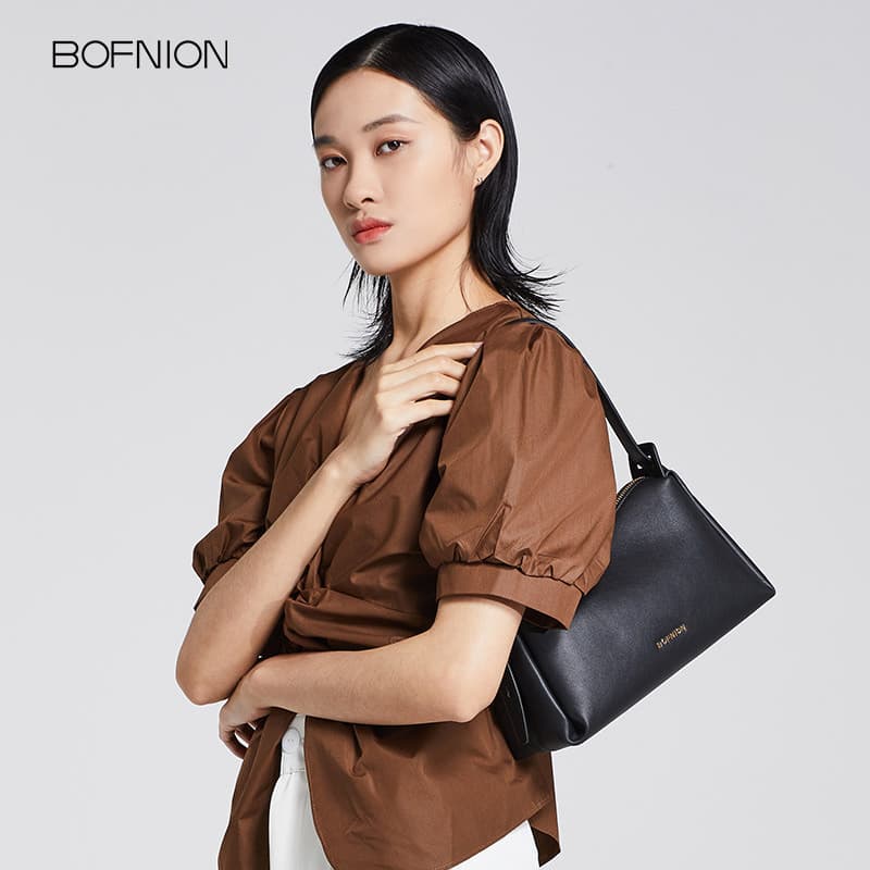 BOFNION bolsa feminina novo estilo nicho couro genuíno ombro axila bolsa Diagonal Commuter textura minimalista luz luxo