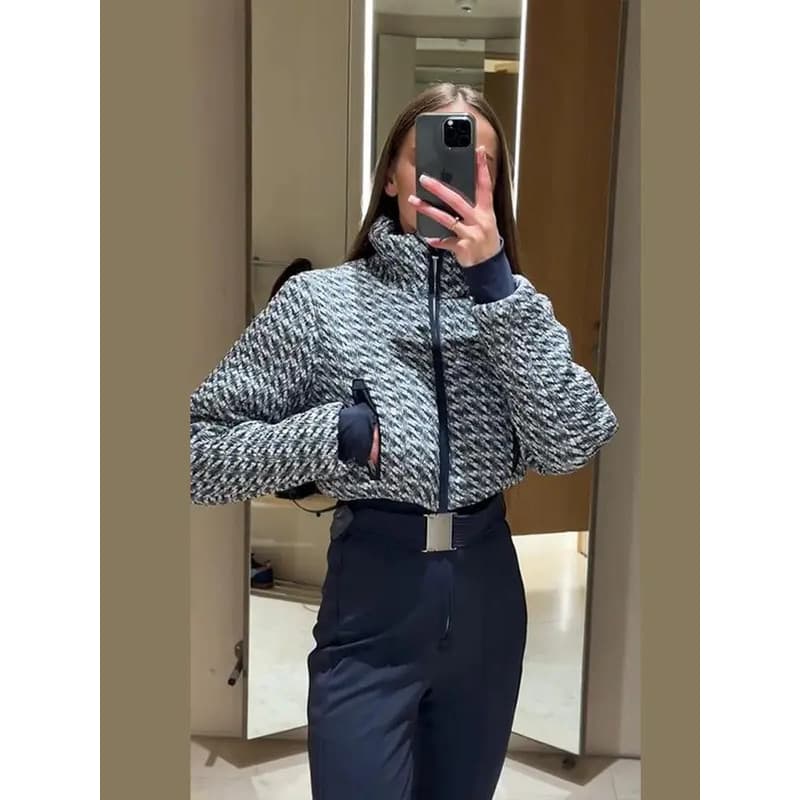 Conjunto de Macacão de Esqui Feminino em Patchwork, Jaqueta com Zíper de Manga Longa e Cinto, Calças Largas, Traje de Es