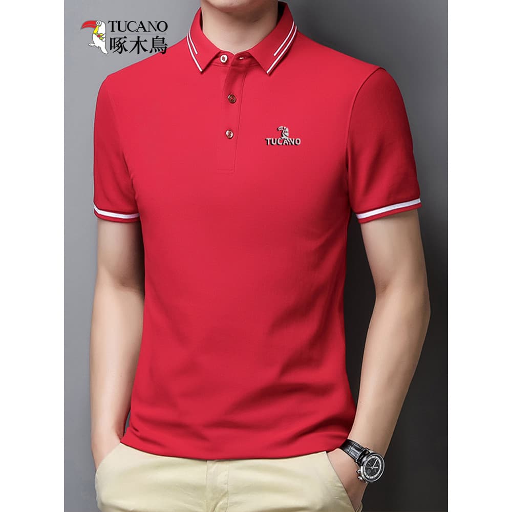 Woodpecker verão frisado algodão POLO camisa masculina negócios Casual lapela manga curta camiseta juventude Paul topo
