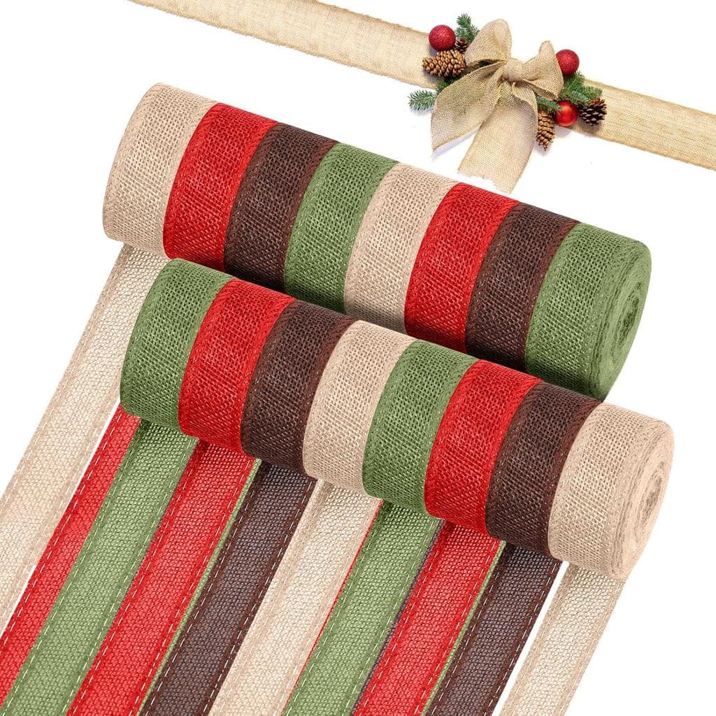 MTLEE 16 Rolls 87 Yards Burlap Ribbon Christmas Wired Edge Ribbons Fabric Wired Weave for Gift Wrapping Christmas Decora