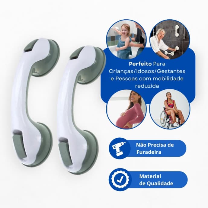 Kit 6 Barras de Apoio Portáteis com Ventosa para Banheiro Ideal para Idoso e Deficientes 100% Seguro