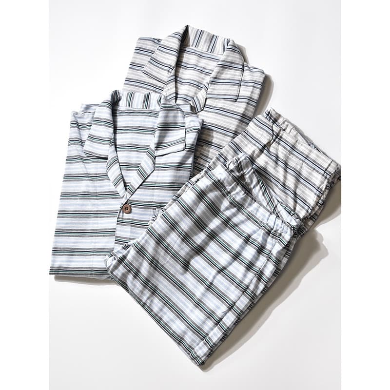 Conjunto de pijamas listrados masculinos de comércio exterior algodão linho calças de manga comprida Loungewear primaver