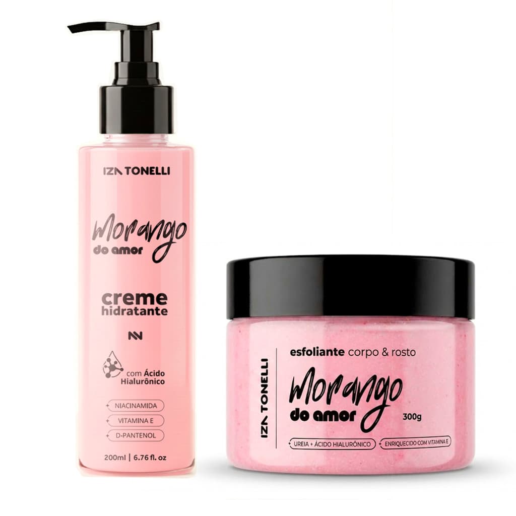 Kit Esfoliante E Hidratante Corporal Vegano Iza Tonelli Morango do Amor