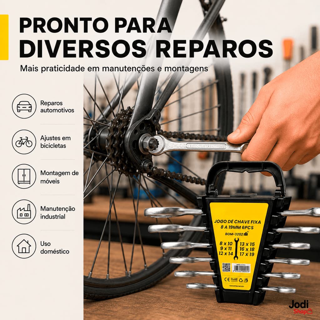 Jogo de Chave Fixa 8 a 19mm 6 Peças para Oficina Carro e Bicicleta