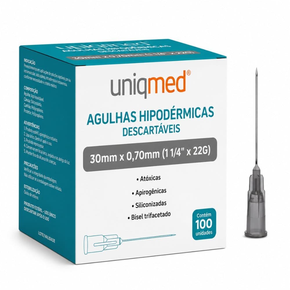 AGULHA HIPODÉRMICA - UNIQMED 30 x 0,70 mm - 22G