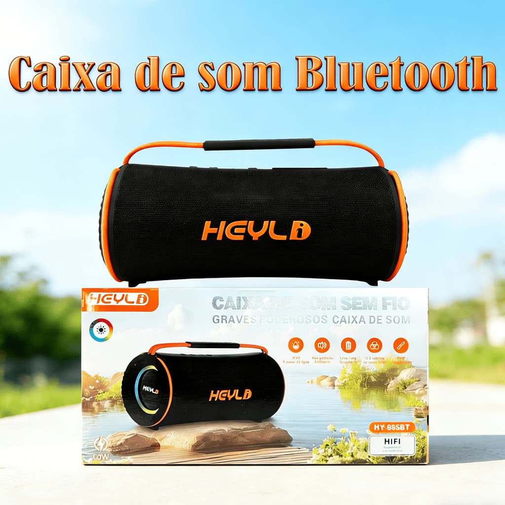 Caixa De Som Bluetooth Portatil 60w Graves Potente USB Leds RGB TWS Bass Boost Potencia Cor Preto