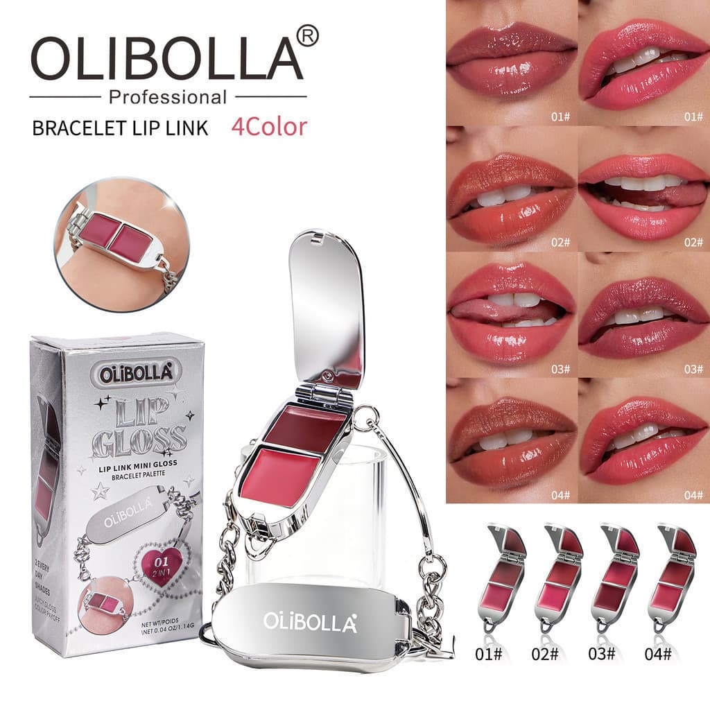 OLIBOLLA Pulseira Lip Gloss 2 em 1 Batom, Paleta Espelho Brilho Água Maquiagem Lip Gloss