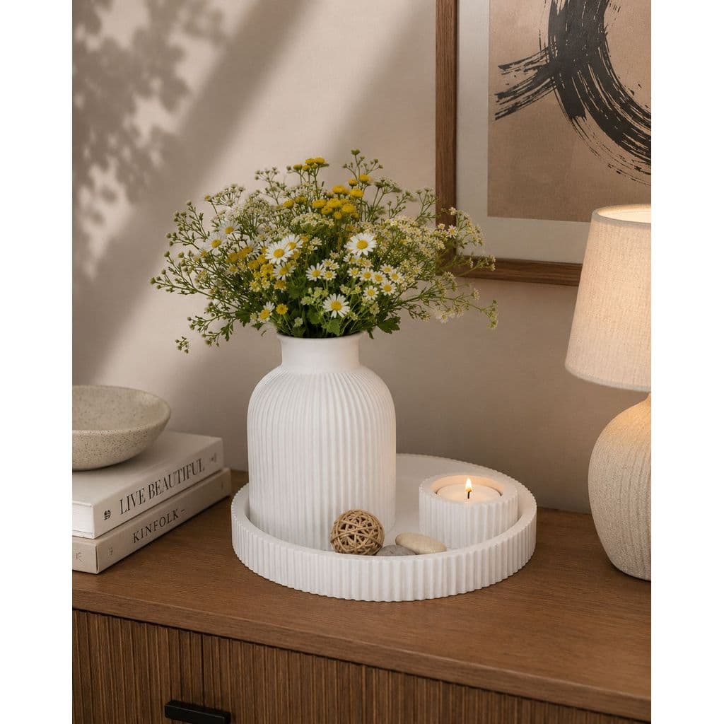 Kit Decorativo Moderno  para casa 3 peças com Vaso  bandeja elegante e porta velas .
