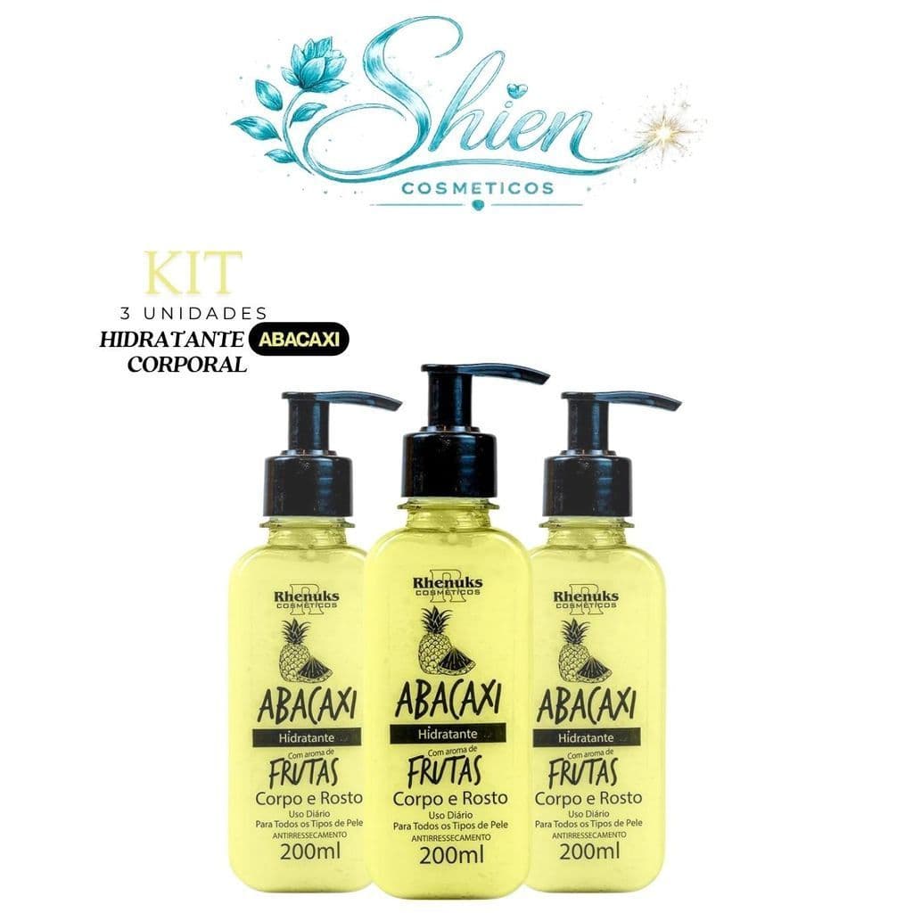 Kit 3 Hidratante Corporal Corpo e Rosto Abacaxi   200ml Rhenuks (Afilhado)
