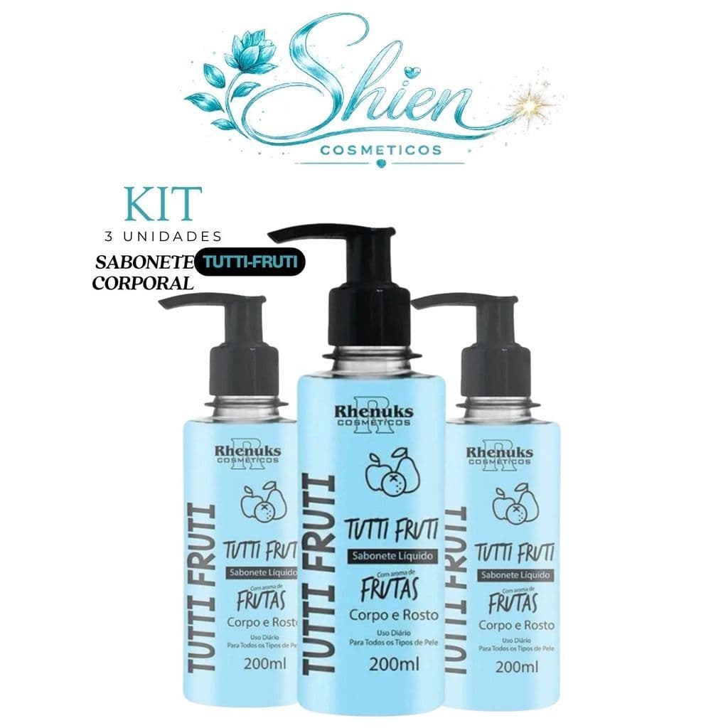 Kit 03 Sabonete Liquido Frutas Corpo e Rosto Tutti Frutti 200ml Rhenuks (Afilhado)