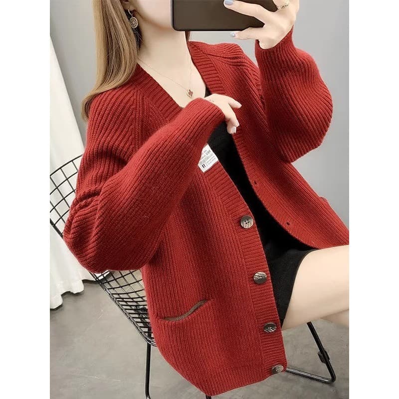 Primavera outono camisola feminina jaqueta curta venda quente 2026 novo estilo feminino Cardigan de malha com decote em