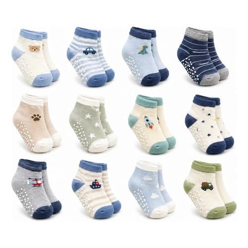Kit 6/12/24 Pares Meias Bebê Menina E Menino Antiderrapante Variadas Menino Bebe Antiderrapante Logo 6 A 12 Meses