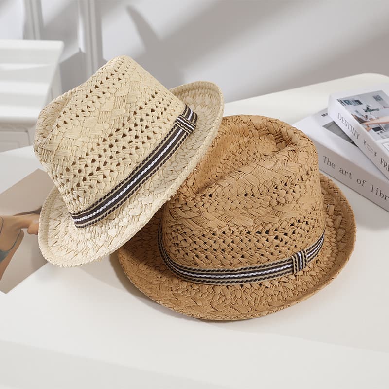 Novo estilo pai-filho Jazz chapéu na moda britânico chapéu superior verão masculino panamá chapéu de palha crianças prai