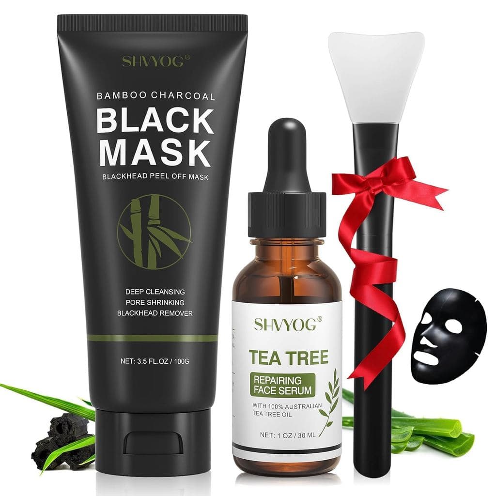 SHVYOG Máscara Facial Peel-Off, Máscara Removedora 3 em 1 com Escova e Sérum de Óleo de Tea Tree, Máscara de Carvão para
