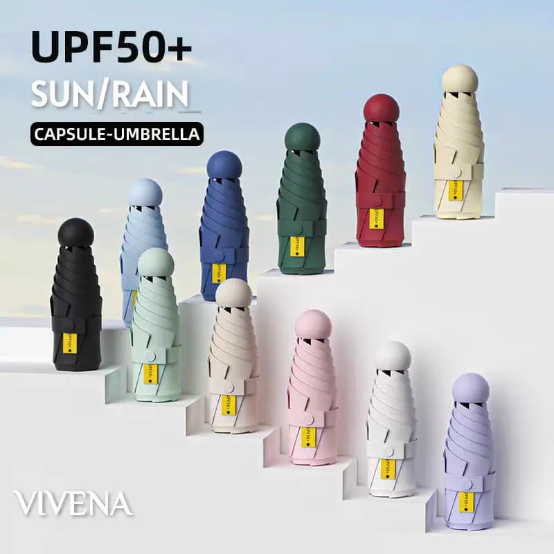 VIVENA Guarda-chuva ultraleve mini de 6 varetas dobrável em cinco partes, proteção UV, para sol/chuva, dobragem manual,