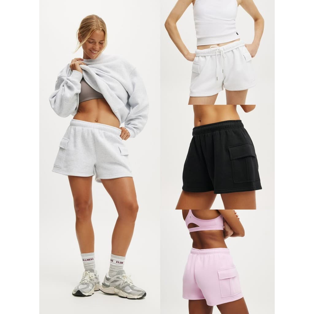 Australiano quente menina estilo XS-XL tamanho forro de lã estilo carga bolso cintura elástica shorts esportivos moletom