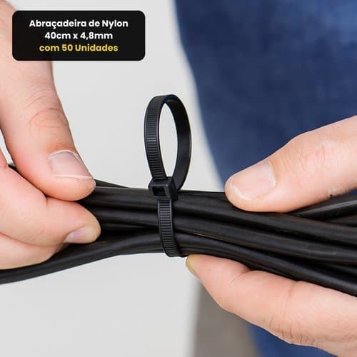 Abraçadeira Plástica Nylon 40cm 4 8mm Kit 50 Unidades Fivela Ajustável Organizador Fixador