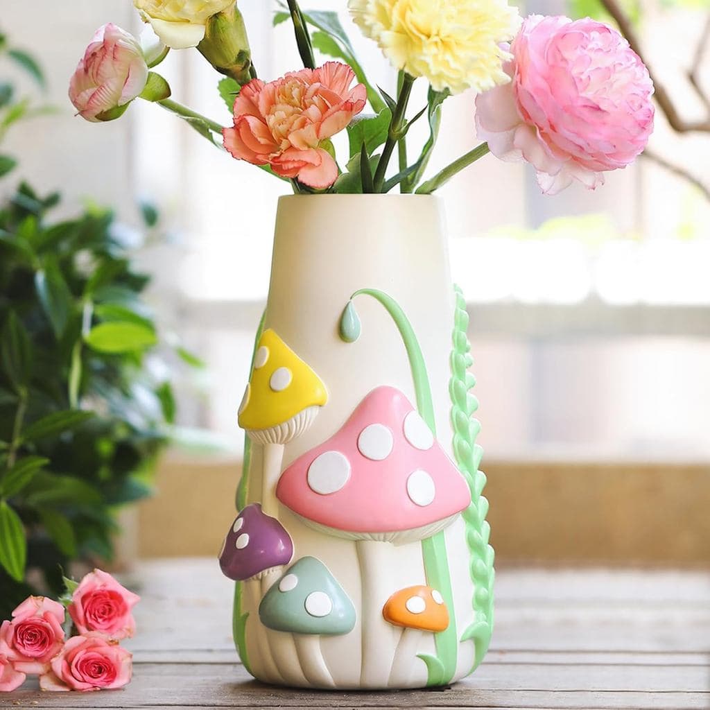 Vaso de Cogumelos Pastel GUGUGO para Flores, Decoração de Cogumelo Arco-Íris de 8 Polegadas de Altura, Vasos Ecléticos p