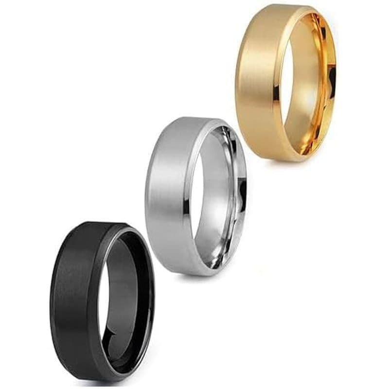 Jstyle Anéis De Aço Inoxidável Para Homens Anel De Casamento Legal Simples Banda 8MM Largura 3 Peças Um Conjunto