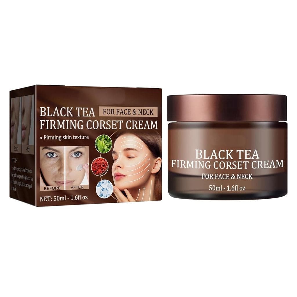 Creme Facial Firmador de Chá Preto 1.6 Fl Oz, Hidratante Antienvelhecimento com Chá Fermentado e Peptídeos - Minimiza Po