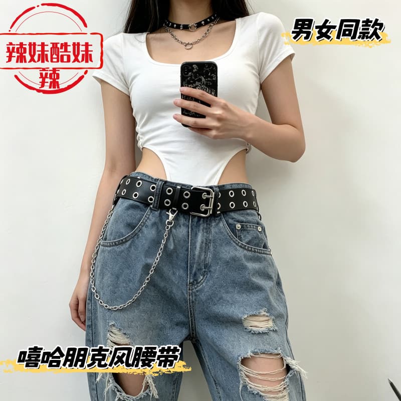 Rebite Punk preto cinto masculino feminino mesmo estilo 2026 novo estilo cinto corrente Design nicho Jeans calças cinto