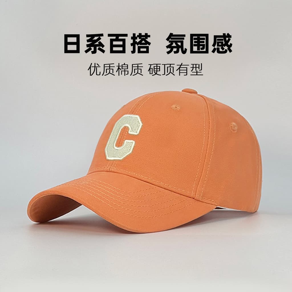 Boné de beisebol laranja com rosto pequeno ~ duro, masculino, feminino, roupa de rua, circunferência da cabeça grande, b