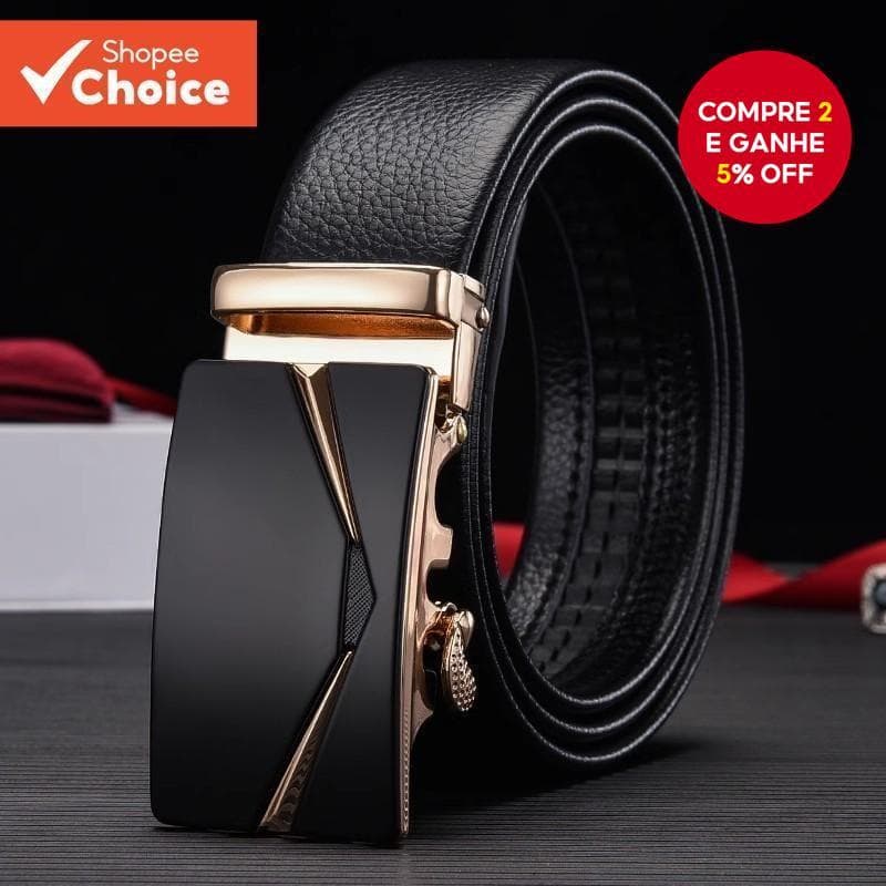 Cinto Masculino De Couro Genuíno Com Fivela Automática – Alça Ajustável Durável Para Negócios , Casual E Uso Diário