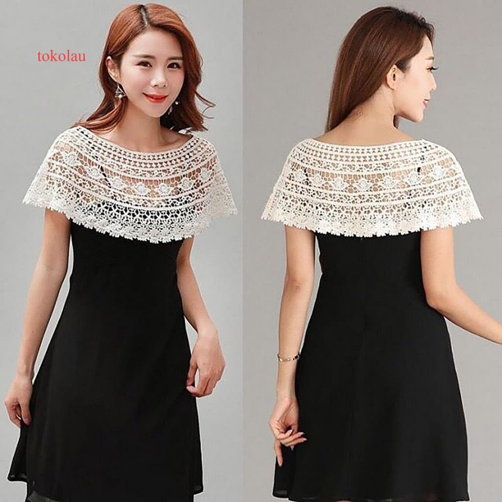 Embroidered Blouse Women’s Summer Lace Pullover Shawl Round Neck Hollow Design Soft Textured Lightweight Pure Color Fl