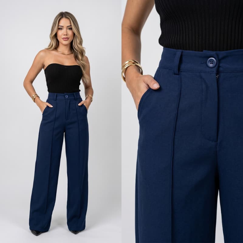 CALÇA PANTALONA FEMININA ALFAIATARIA COM NERVURA CINTURA ALTA SOCIAL ELEGANTE