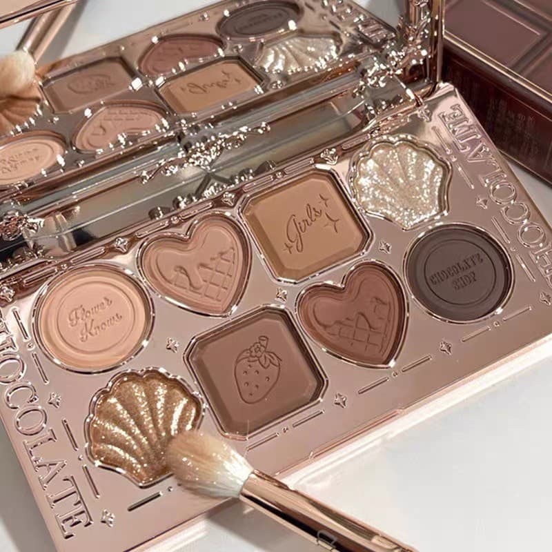 Flor sabe Chocolate loja paleta de sombras oito cores cor terra luz diária maquiagem quebra-nozes alto brilho reparação