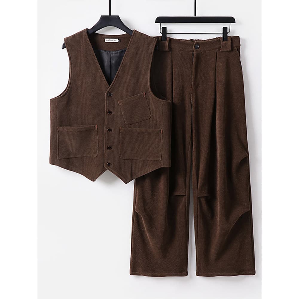 Colete de veludo masculino outono terno masculino terno colete Casual terno calças masculino outono usar um conjunto com